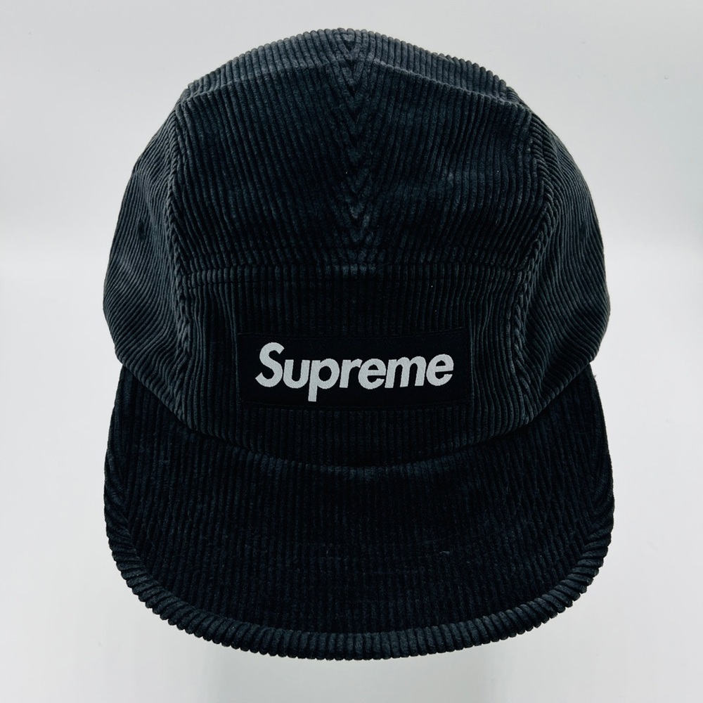 SUPREME Black Corduroy Dad / Camp Hat - Adjustable w/ Stitched Logo